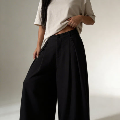 Pantalon Barrel Fit a Plis NOIR