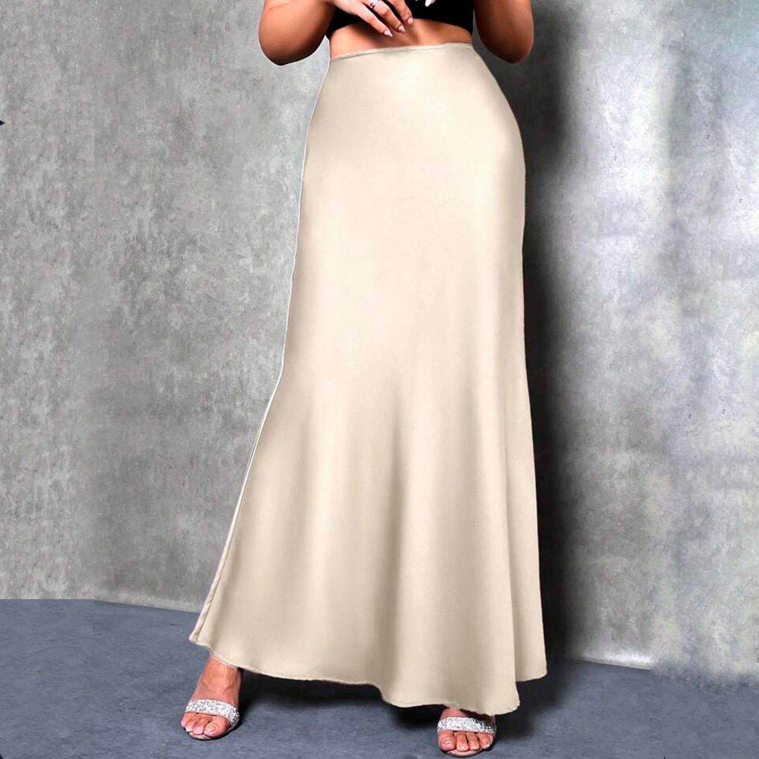 MAXI JUPE SATINEE Beige 2XLARGE 46 48
