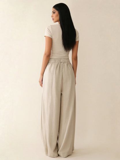 Pantalon Large en Lin à Boutons