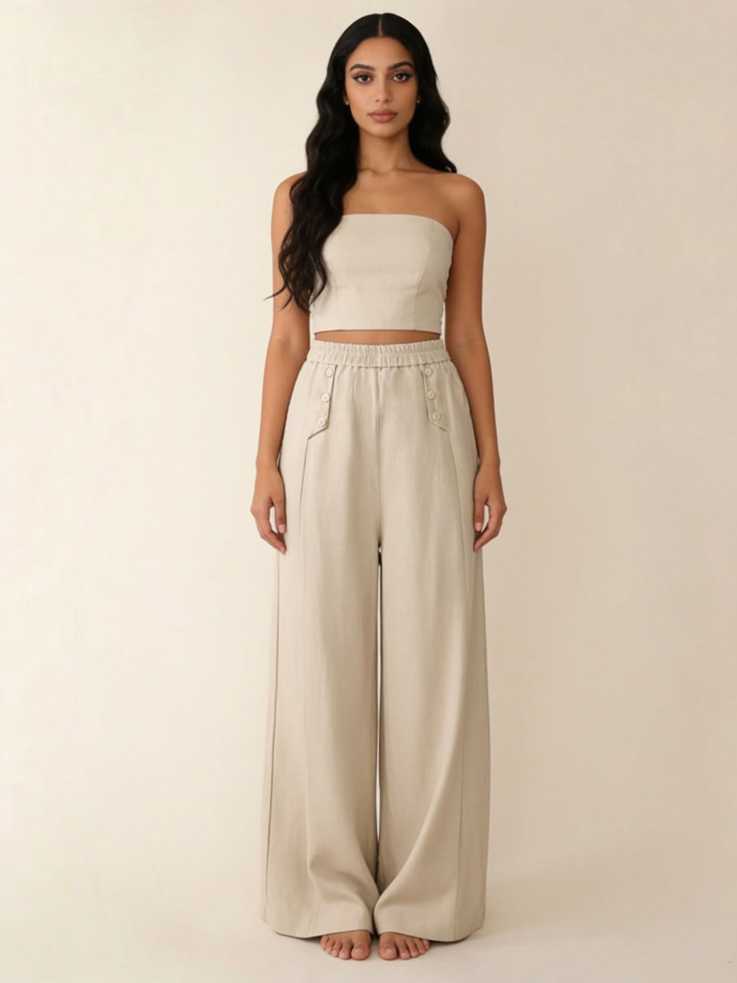 Pantalon Large en Lin à Boutons