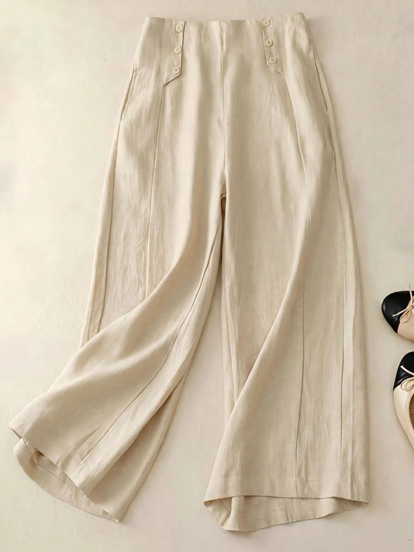 Pantalon Large en Lin à Boutons