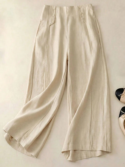 Pantalon Large en Lin à Boutons